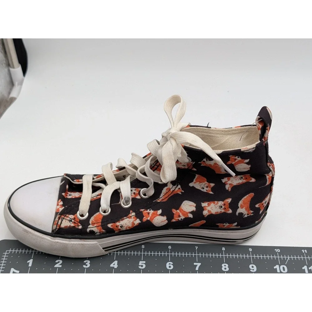 Hot Topic Womens High Top‎ Sneakers Size 6 Corgi Dog Print Canvas Black Orange